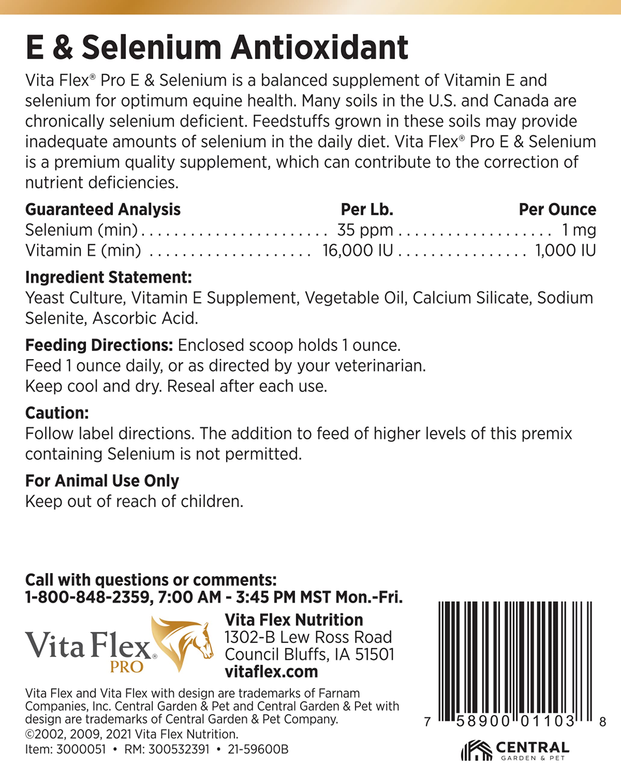 Vita Flex Pro E & Selenium: emballage pratique de 4 lb pour panels multi-chevaux.