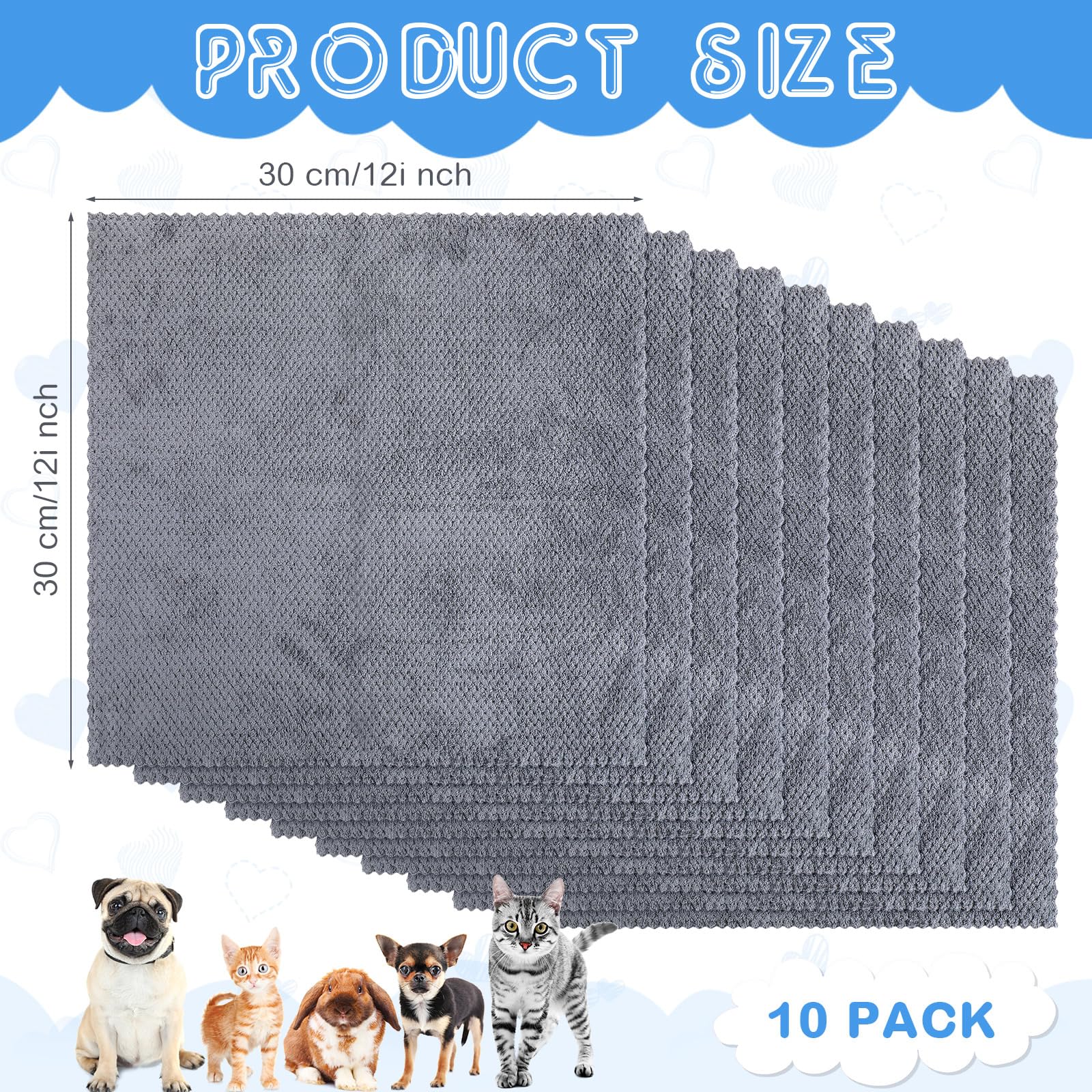 VitalCozy ensemble de 10 tapis lavables en gris, pour petits animaux.