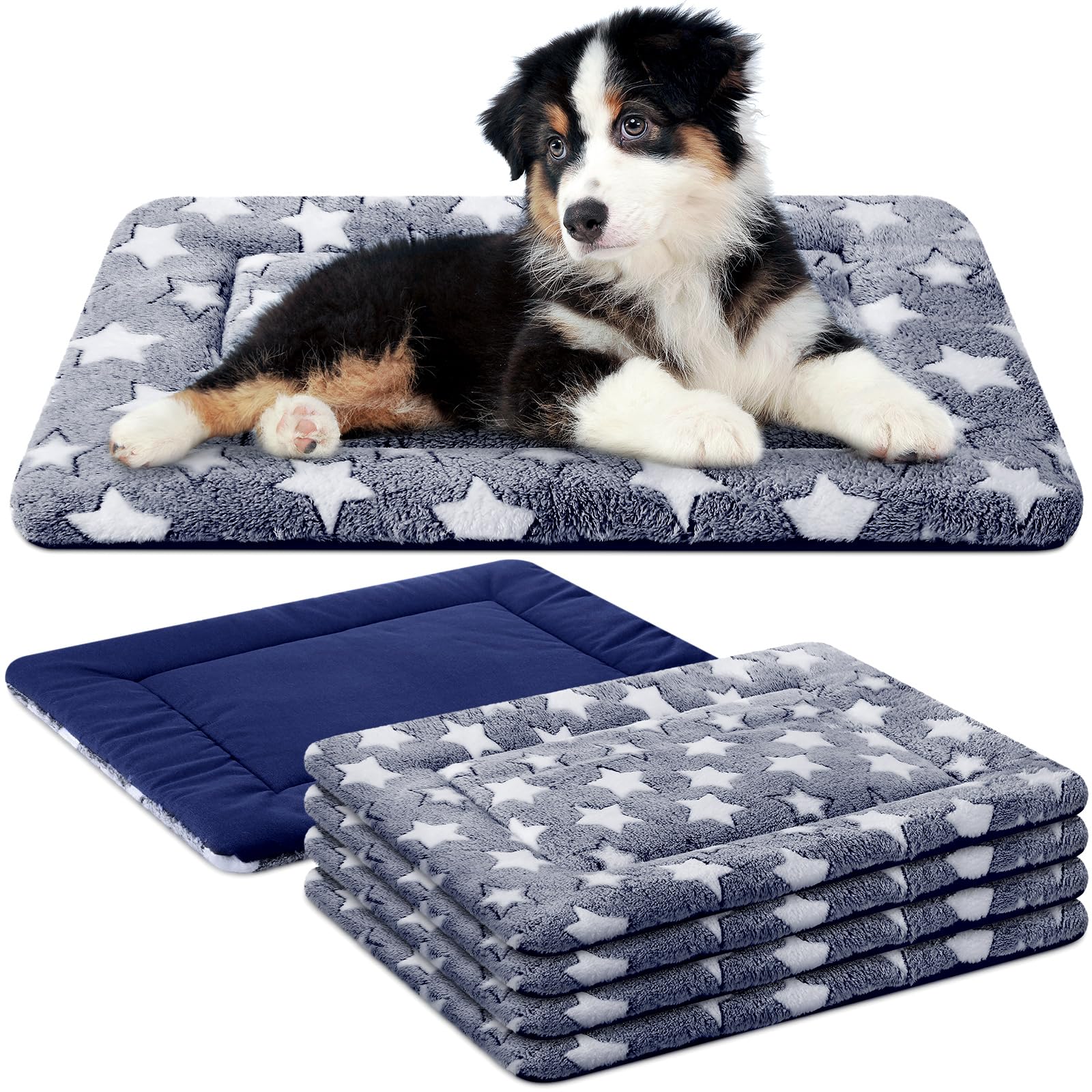 Tapis VitalCozy 4 pièces bleu offrant confort pour cage et couchage.