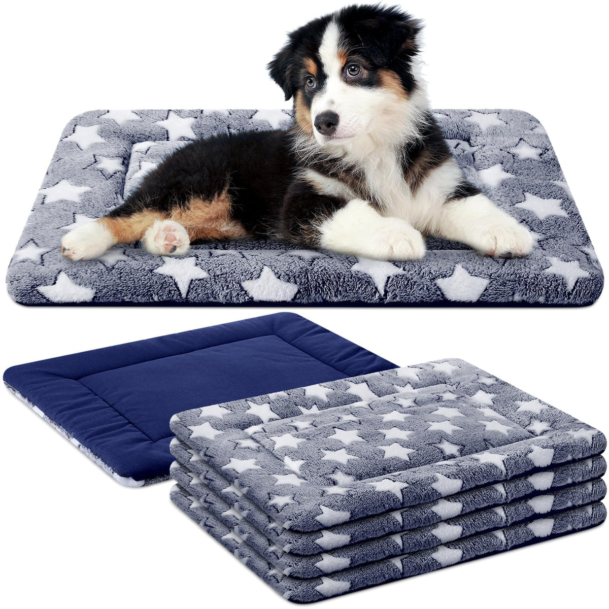 Tapis VitalCozy 4 pièces bleu offrant confort pour cage et couchage.
