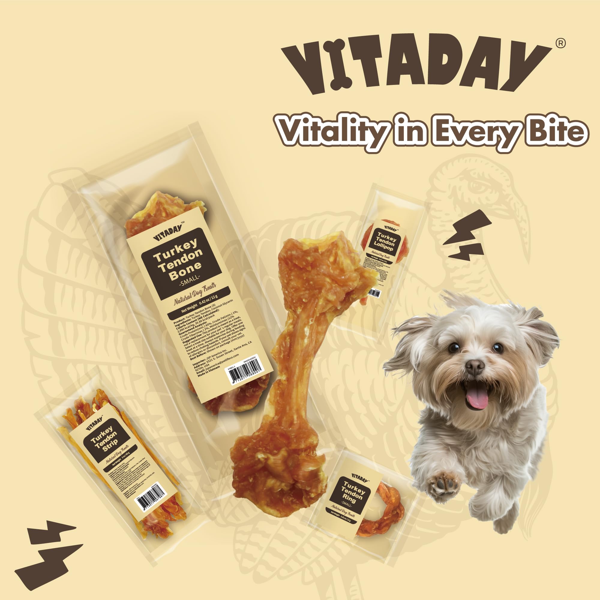 VITADAY Tendons de Dinde – sans céréales hypoallergénique idéal pour petits chiens.