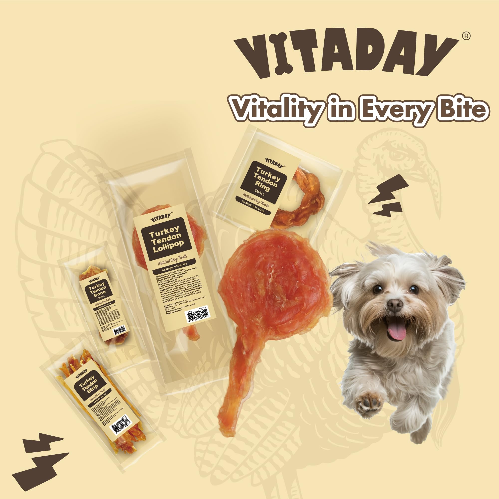 Vitaday Tendons dinde: sans gluten et hypoallergénique pour chiens sensibles.