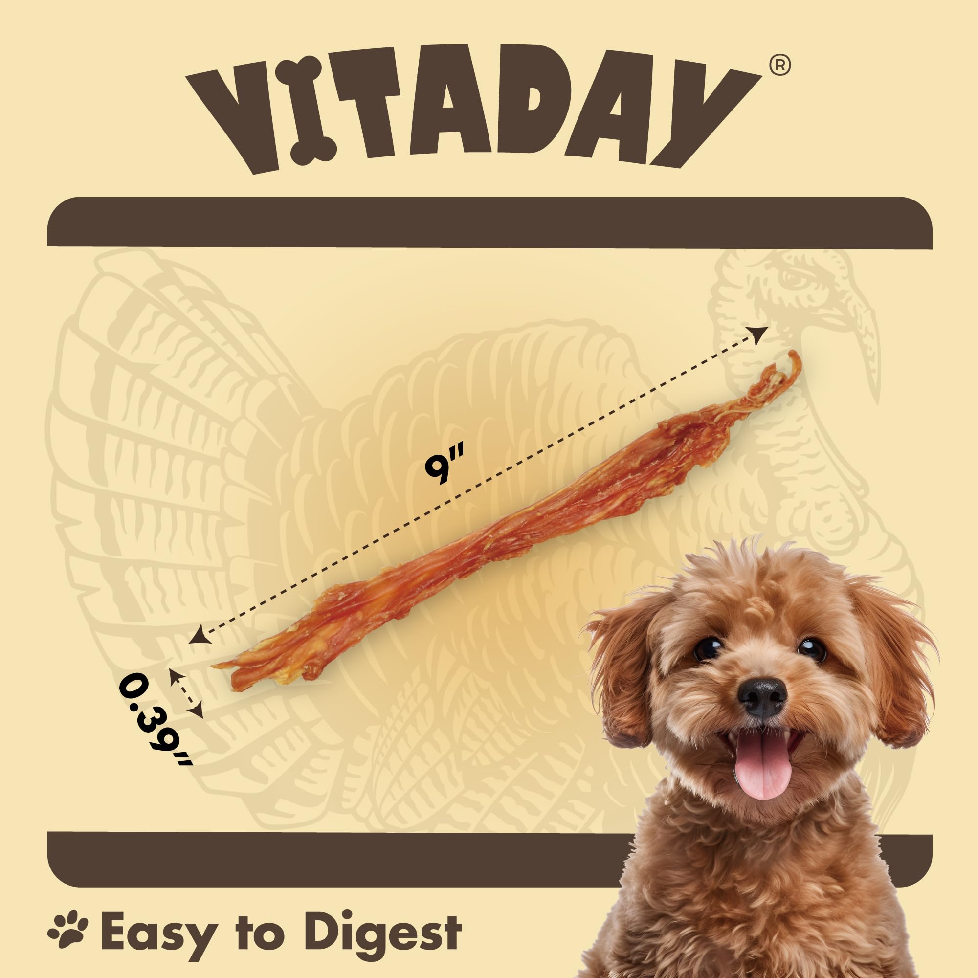 VITADAY Tendons dinde tissés à la main, mastication plus longue et sécurisée.