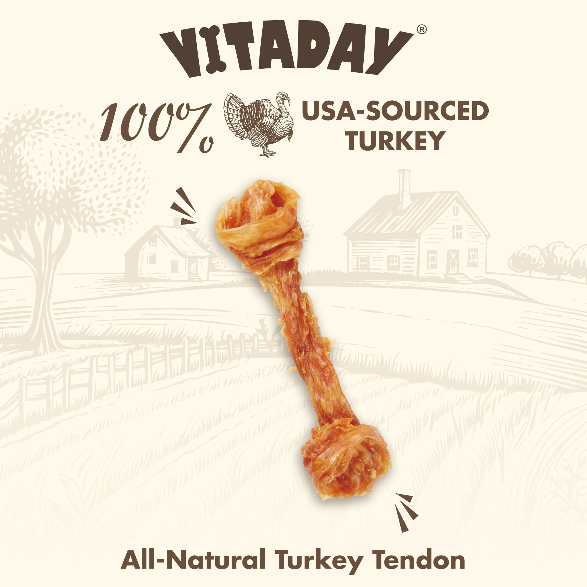 Vitaday tendons de dinde tresse faite à la main pour résistance accrue.