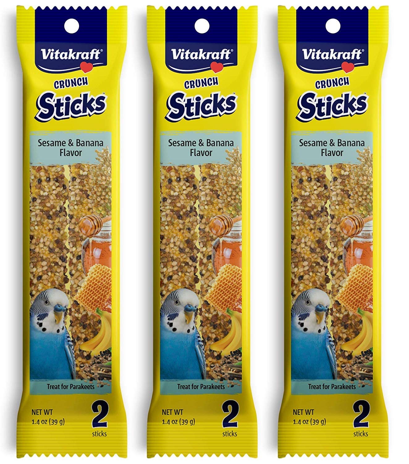 Vitakraft Bâtons banane pour perroquet – ensemble de 3 bâtons prêts à déguster
