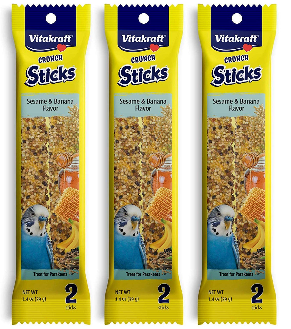 Vitakraft Bâtons banane pour perroquet – ensemble de 3 bâtons prêts à déguster