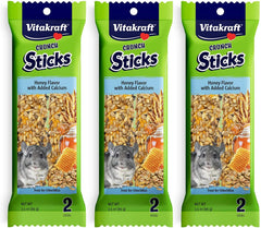 Vitakraft bâtonnets miel calcium chinchilla emballage, friandise croquante pour enrichir l'alimentation.