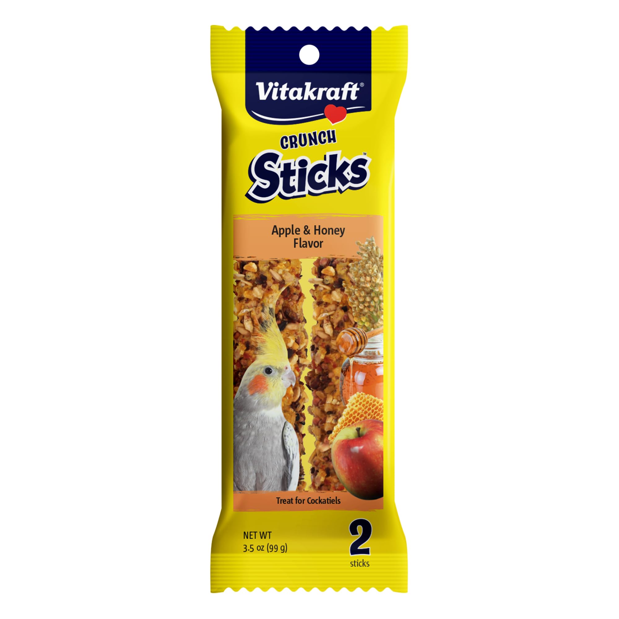Vitakraft Bâtons croussillants Calopsitte Pomme Miel, texture attrayante et saveur naturelle.