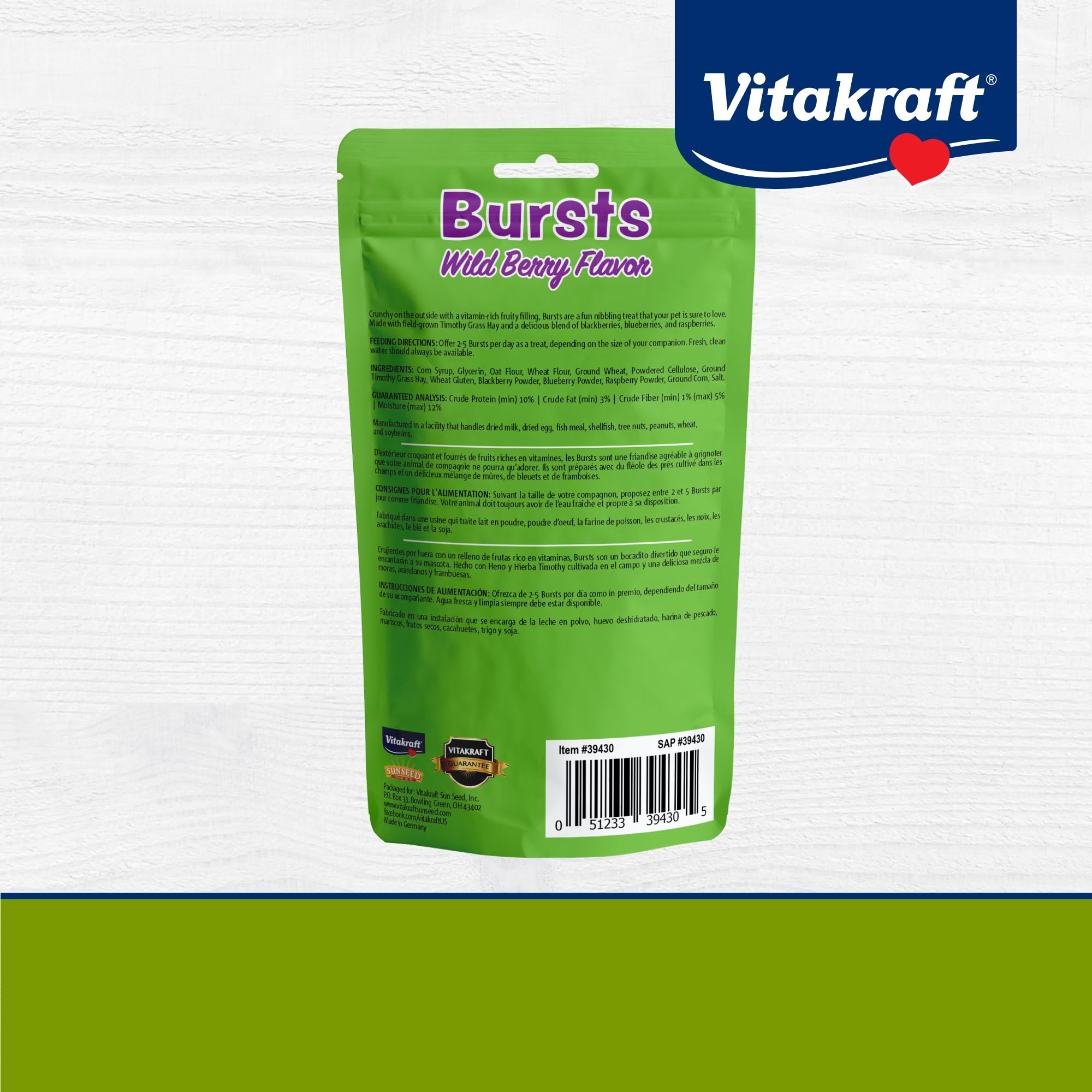 Vitakraft Bursts : ingrédients de qualité pour friandise premium.