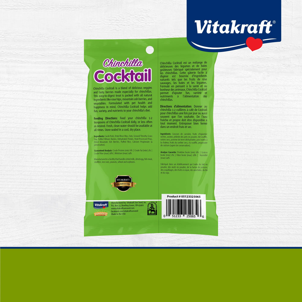 Vitakraft Cocktail Fruits Chinchilla Treat – couleurs-naturelles pour stimuler l'intérêt des animaux.