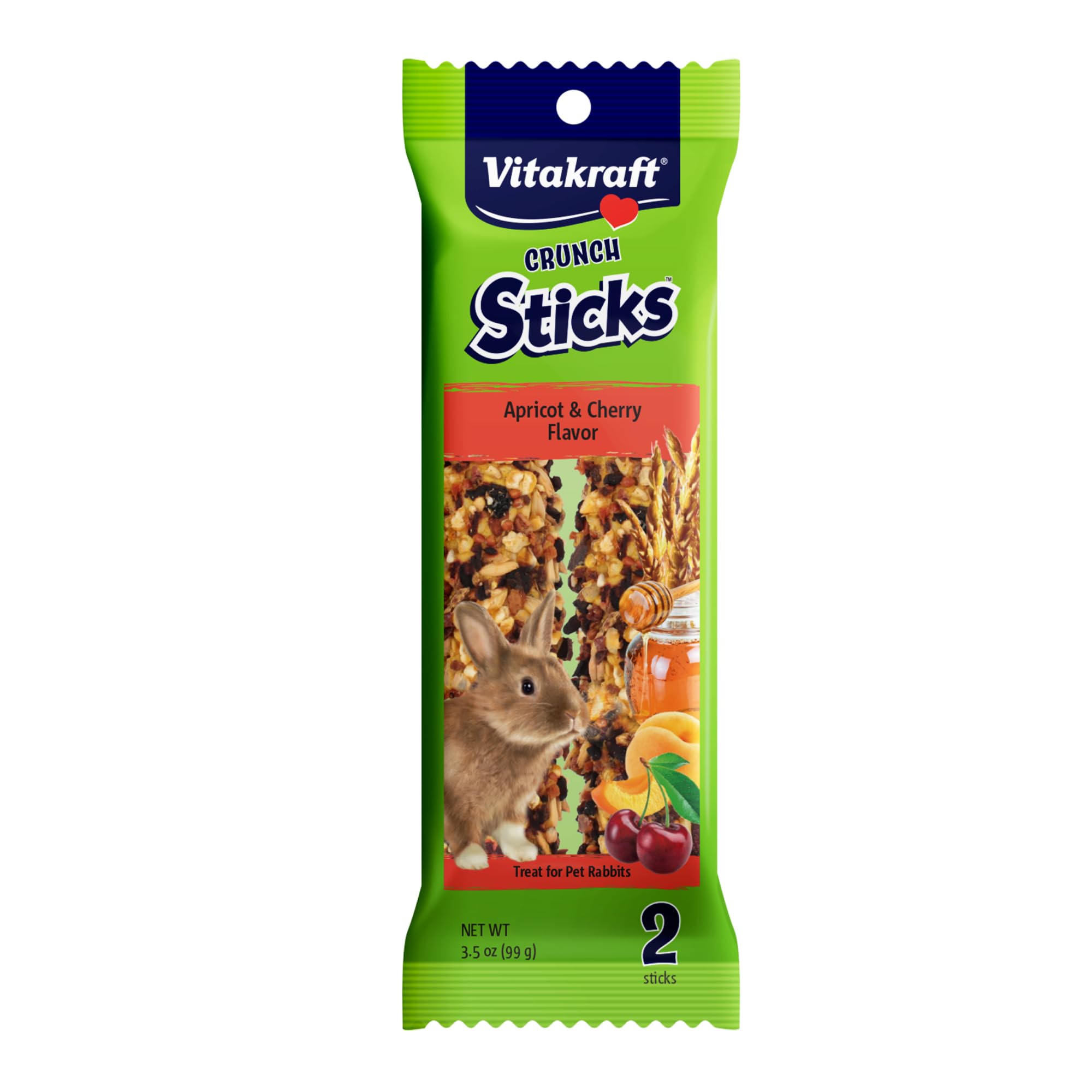 Vitakraft Crunch Sticks pour lapin avec emballage pratique et clip intégré.