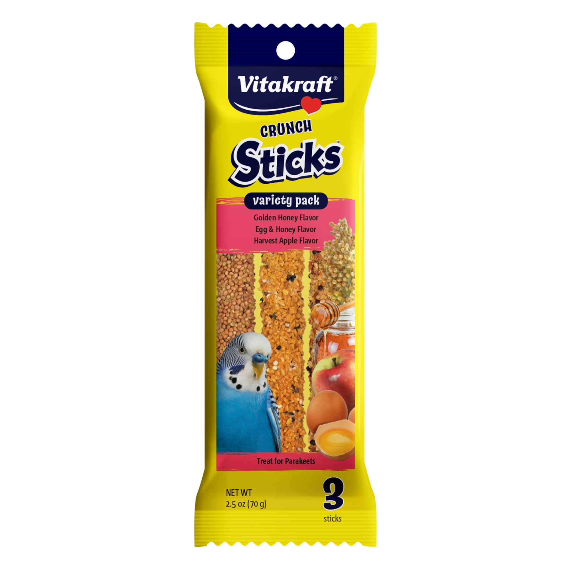Vitakraft Crunch Sticks pour perruche au miel, croquant stimulant pour le bec.