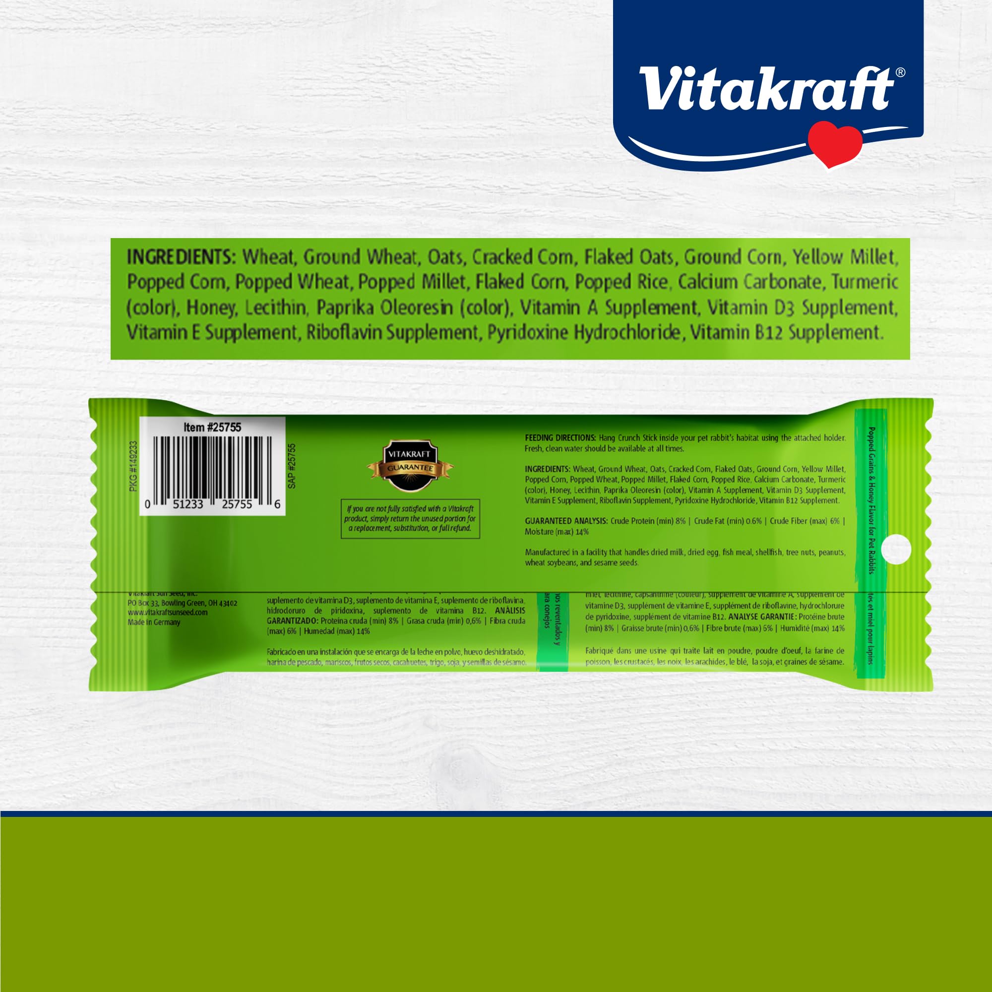 Vitakraft Crunch Sticks miel et grains séduisent les papilles tout en apportant des nutriments.