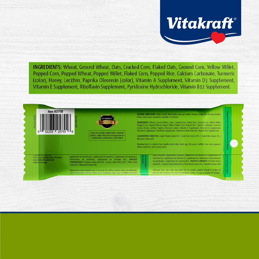 Vitakraft Crunch Sticks miel et grains séduisent les papilles tout en apportant des nutriments.