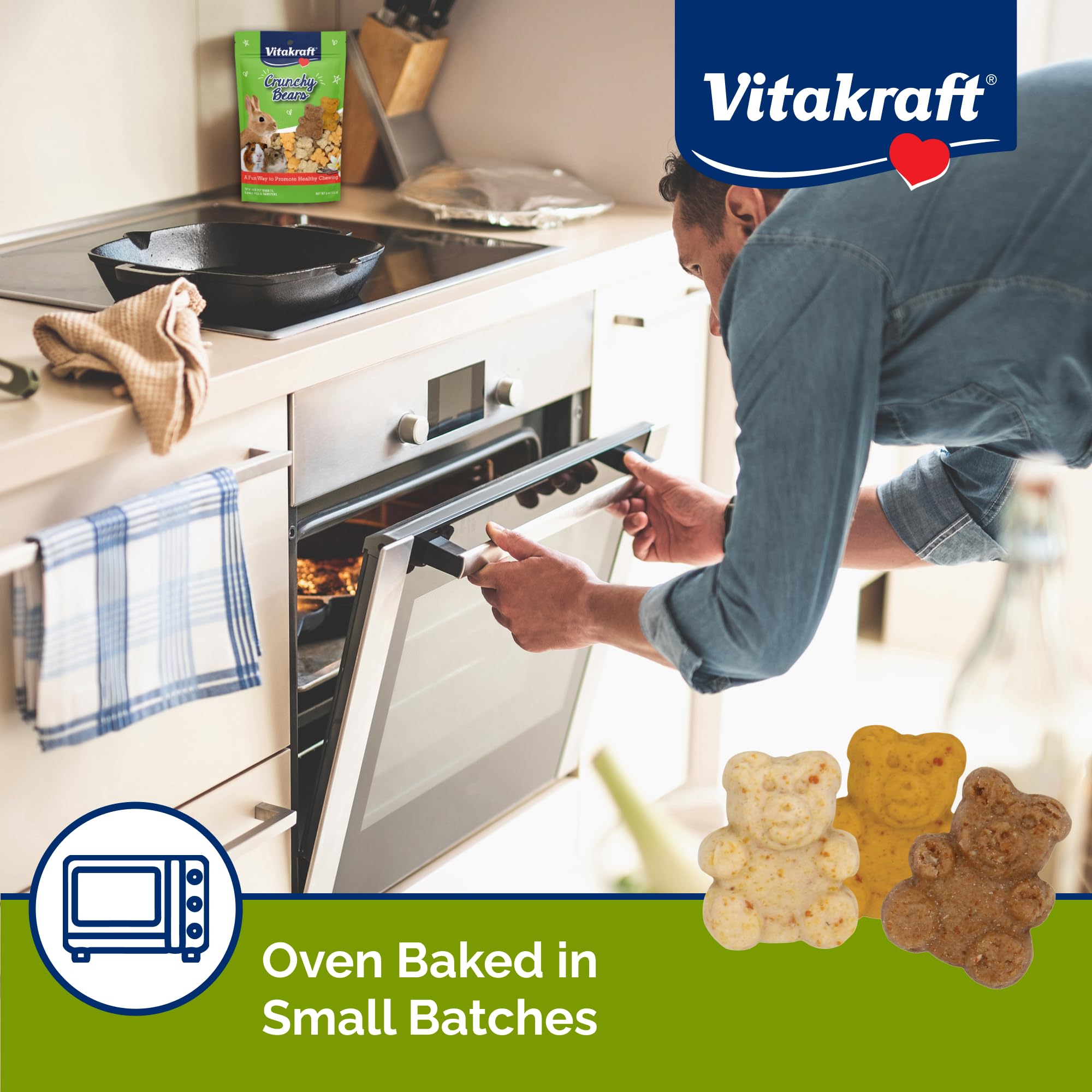 Vitakraft oursons croquants – cuisson au four en petites séries pour fraîcheur.