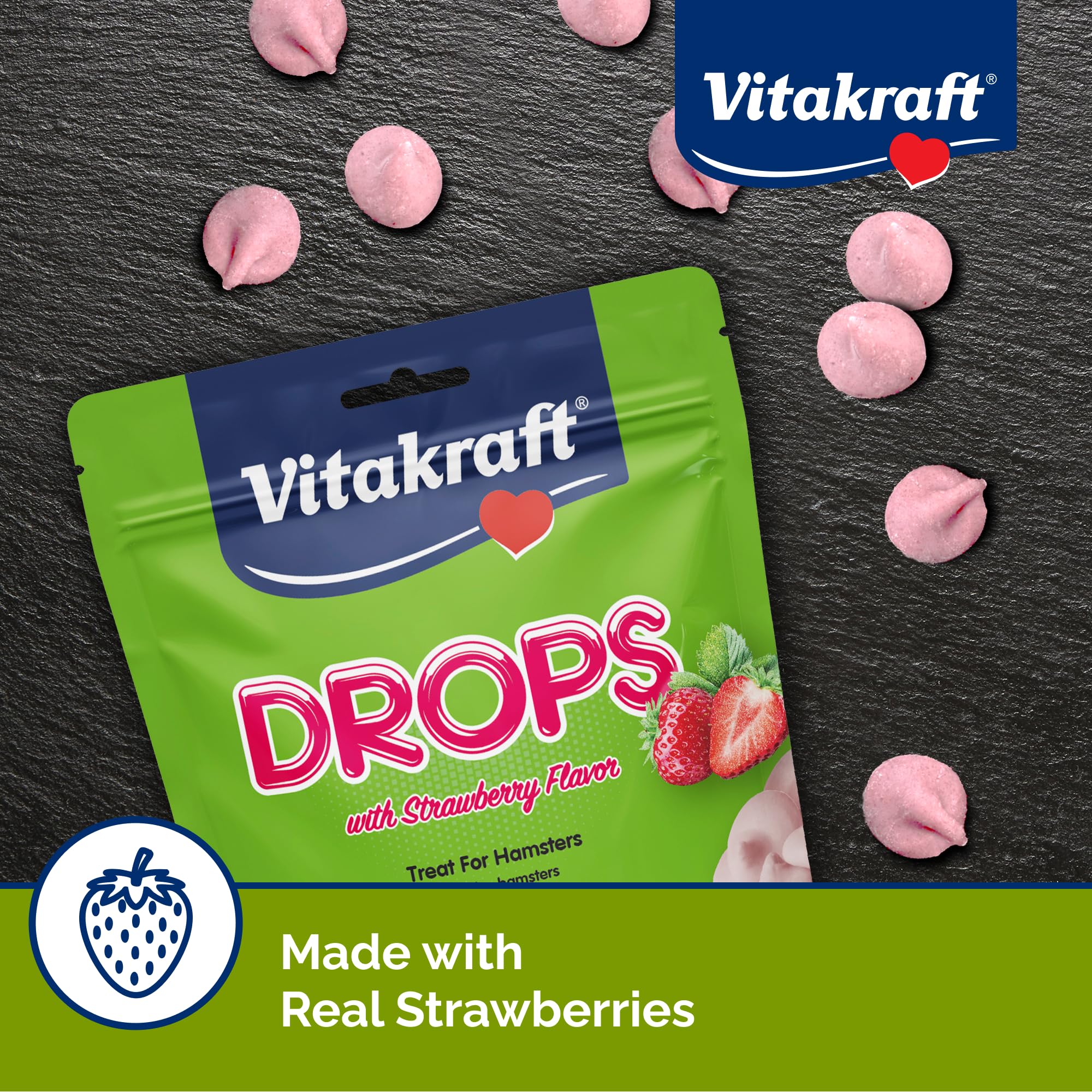 Drops fraises Vitakraft pour hamster, riches en arômes et nutriments