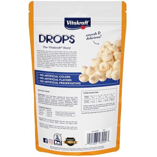 Vitakraft Drops yaourt: sachet refermable garantissant la fraîcheur après ouverture.
