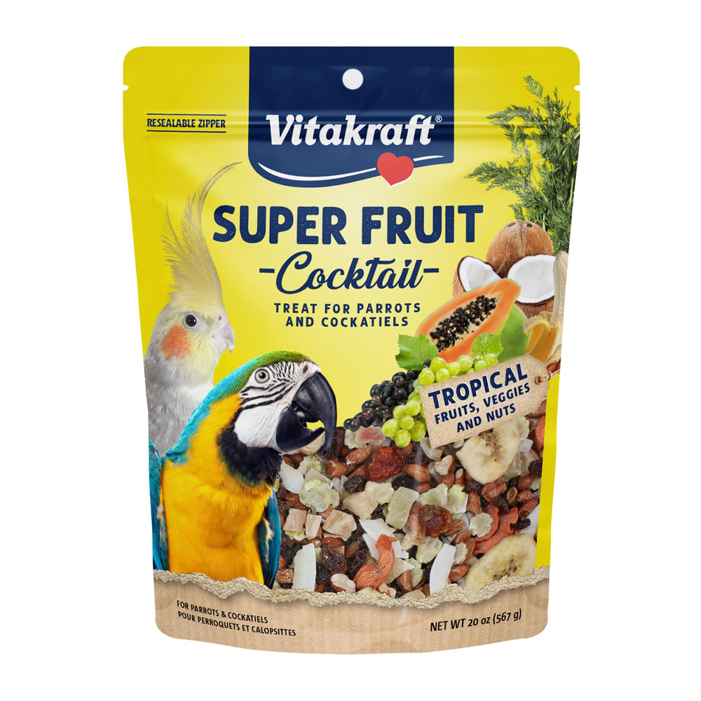 Vitakraft Fresh Super Fruit Cocktail – emballage attrayant pour oiseaux gourmands.