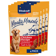 Vitakraft Meaty Morsels: paquets réutilisables, morceaux poulet et carottes pour chien.