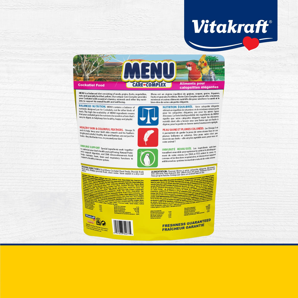 Vitakraft Menu, DHA et oméga 3/6 pour le plumage.