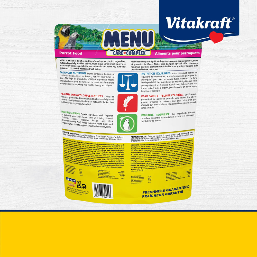 Vitakraft Menu Perroquet: emballage pratique de 2,27 kg pour grands perroquets.