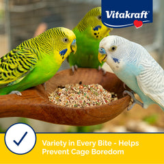 Vitakraft Menu Perruche, plumage brillant: nutriments essentiels pour des plumes éclatantes.