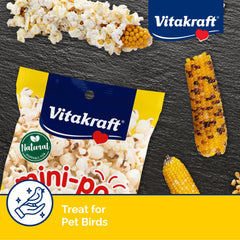 Vitakraft Mini-Pop oiseau dégustant le goûter direct, snack rapide et engageant.