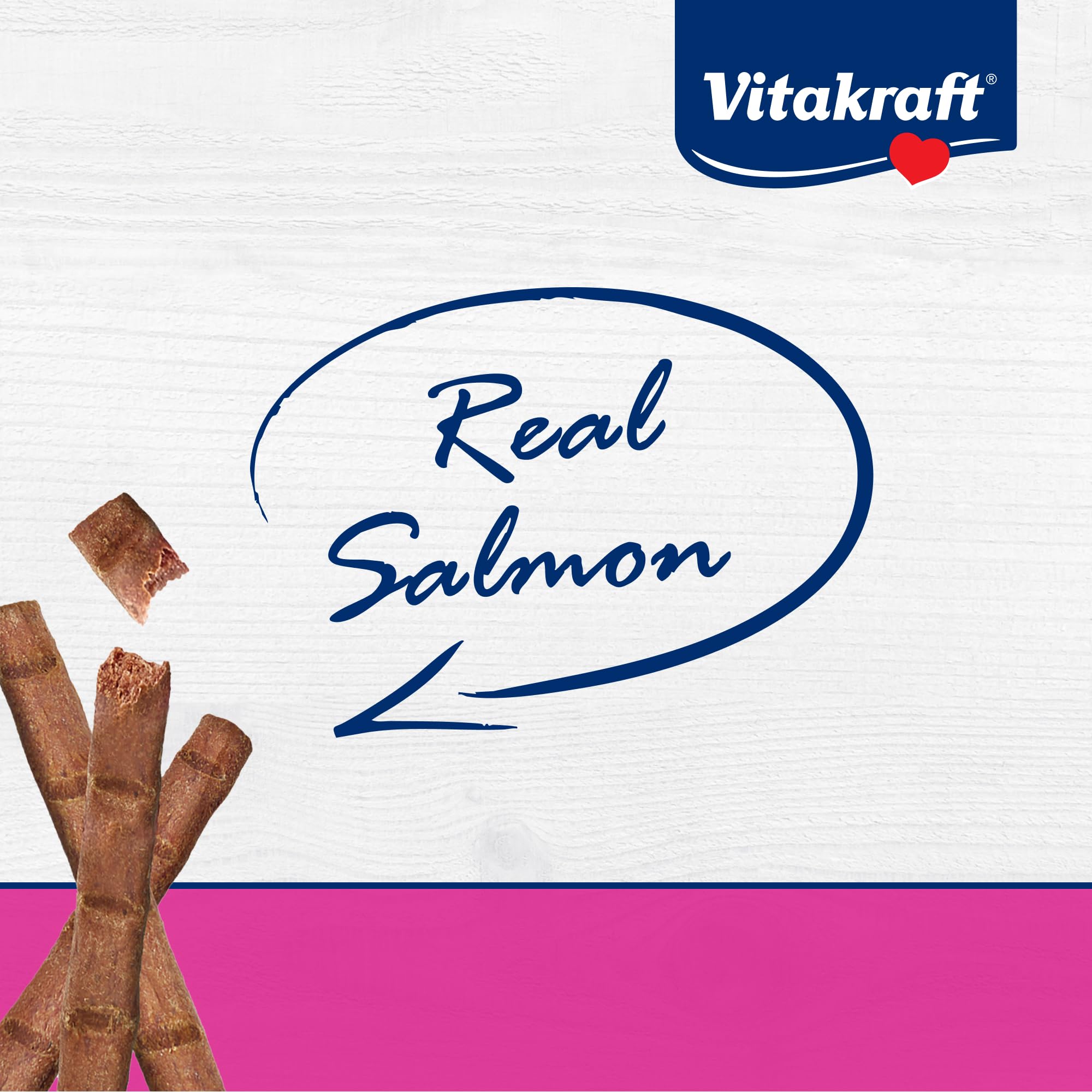 Vitakraft Purrsticks Saumon – ingrédients riches et taurine pour soutenir le bien-être quotidien du chat.