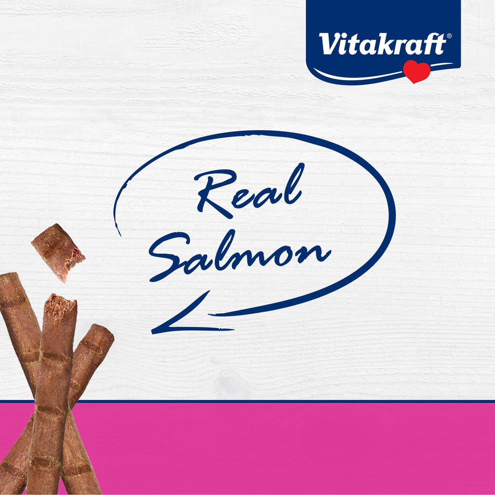 Vitakraft Purrsticks Saumon – ingrédients riches et taurine pour soutenir le bien-être quotidien du chat.