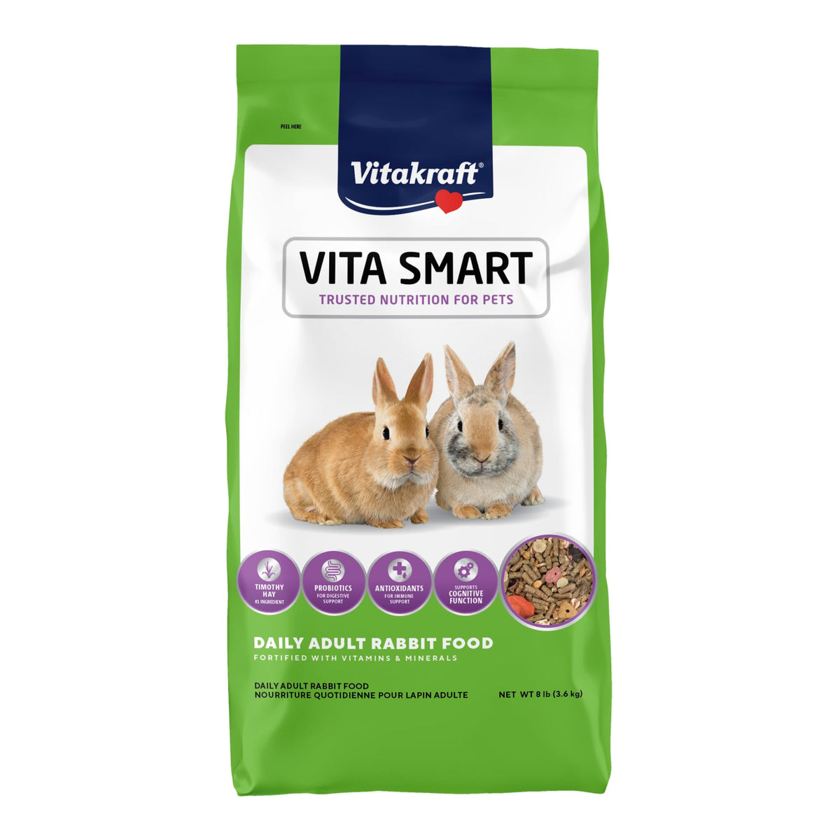 Vitakraft VitaSmart sac lapin 8 livres, alimentation pratique pour lapin actif.