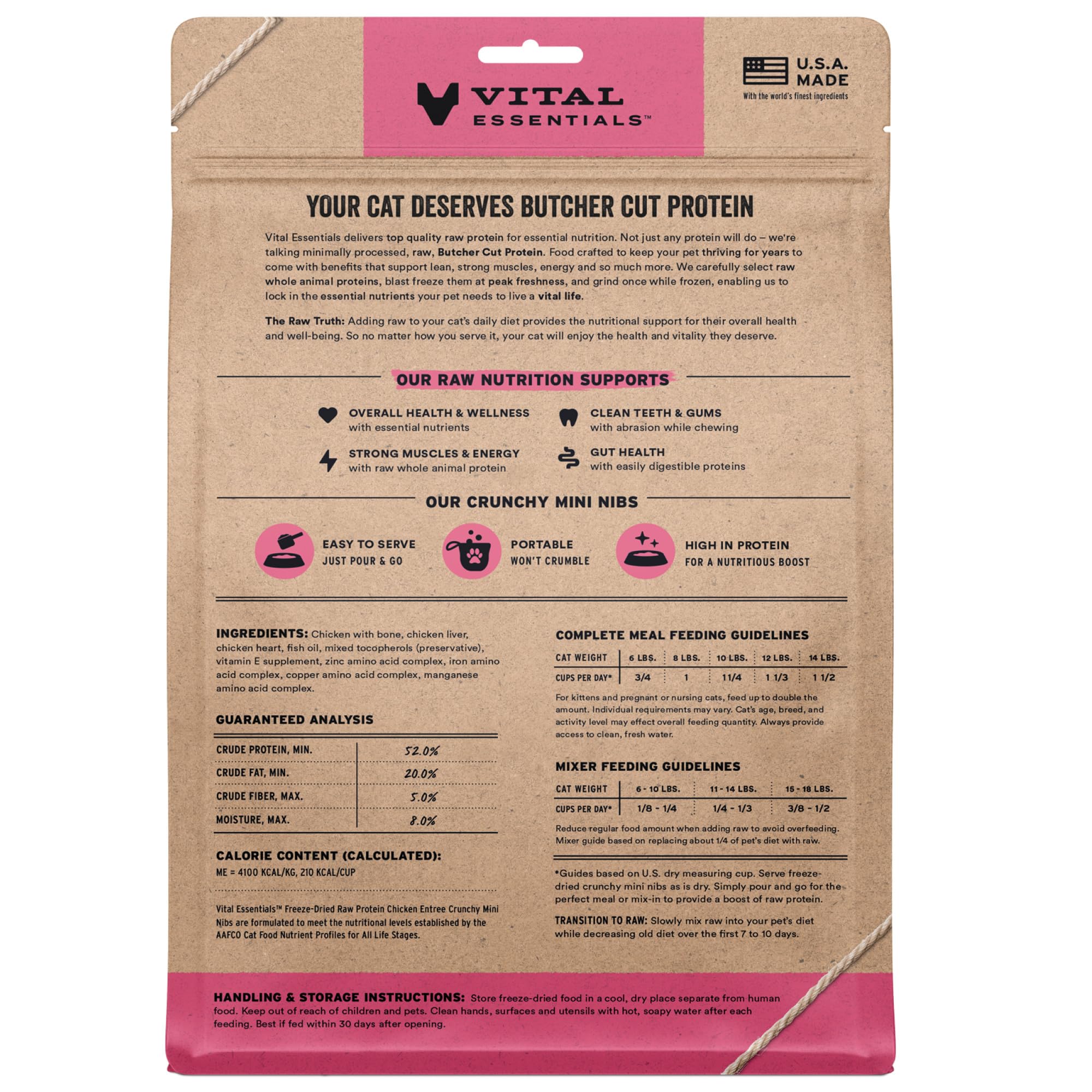 Vital Essentials, repas chat au poulet lyophilisé, option complète sans céréales.