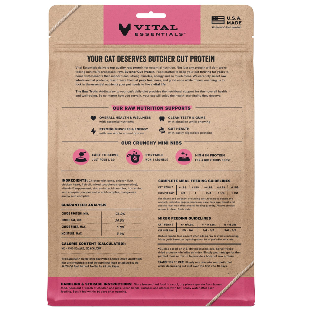 Vital Essentials, repas chat au poulet lyophilisé, option complète sans céréales.