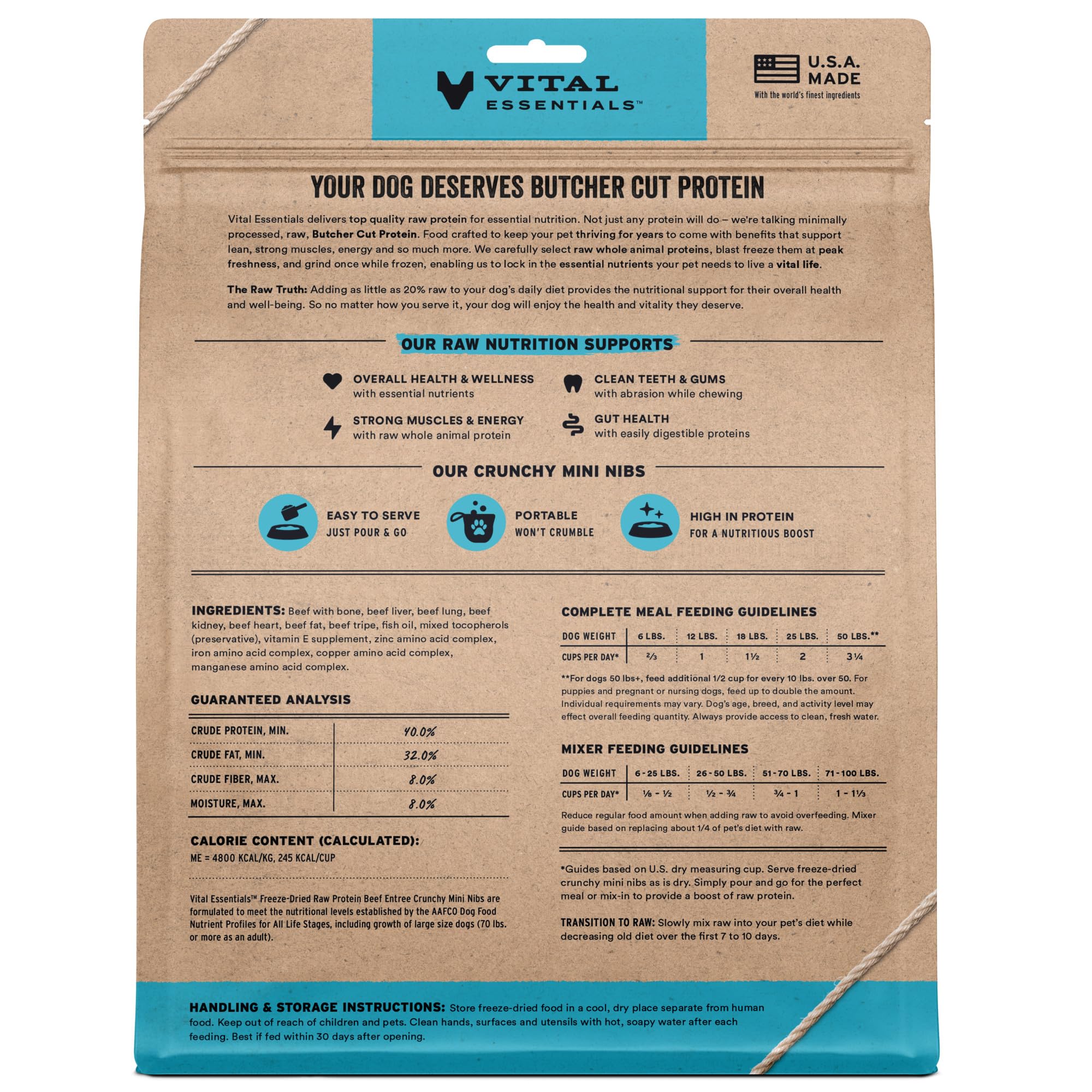 Vital Essentials texture croquante des mini-bouchees boeuf ideale pour chien actif