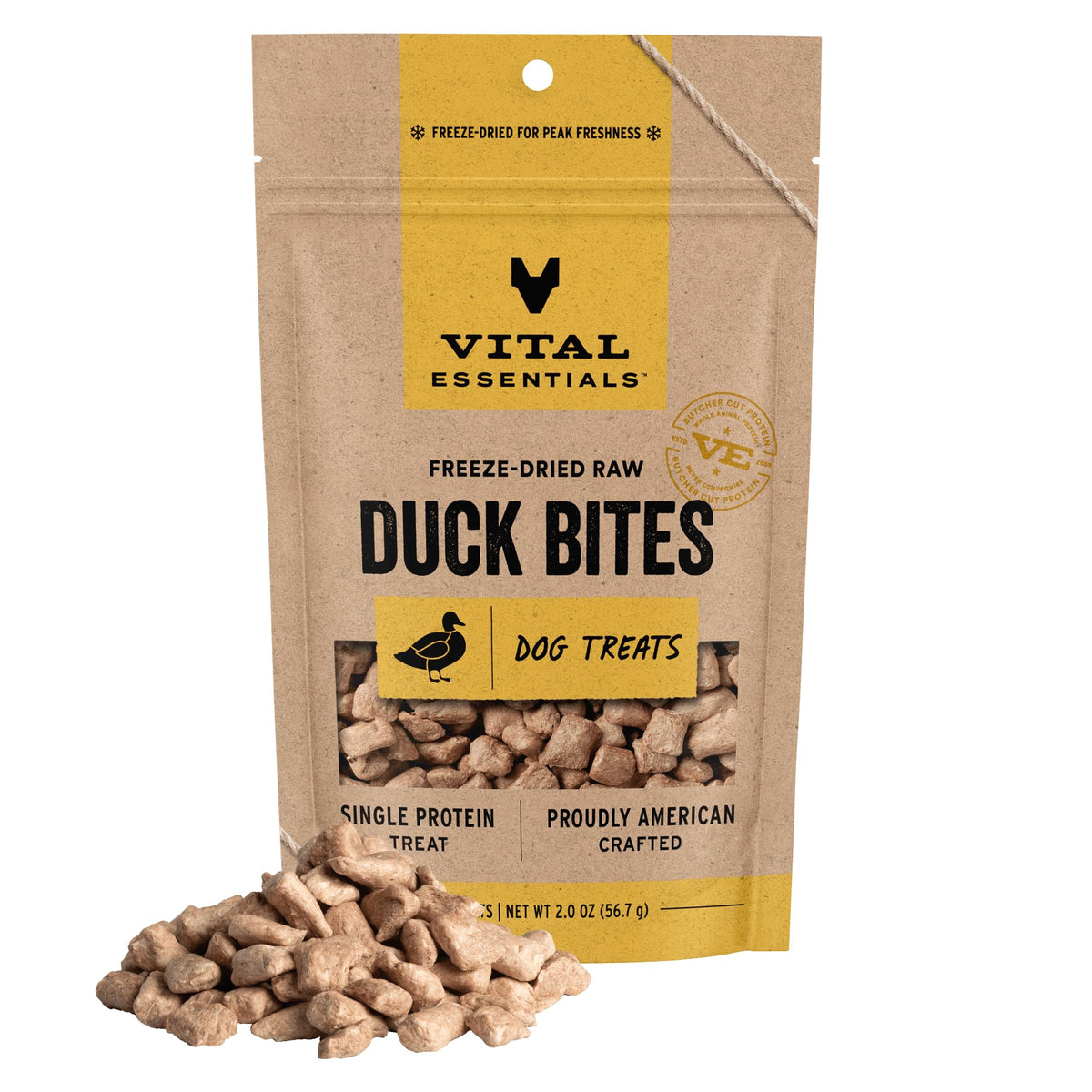 Vital Essentials bouchées canard lyophilisées, récompense protéinée idéale pour l'entraînement.