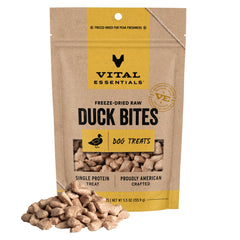 Vital Essentials bouchées canard séché: friandise protéinée mono-protéine pour chiens actifs.