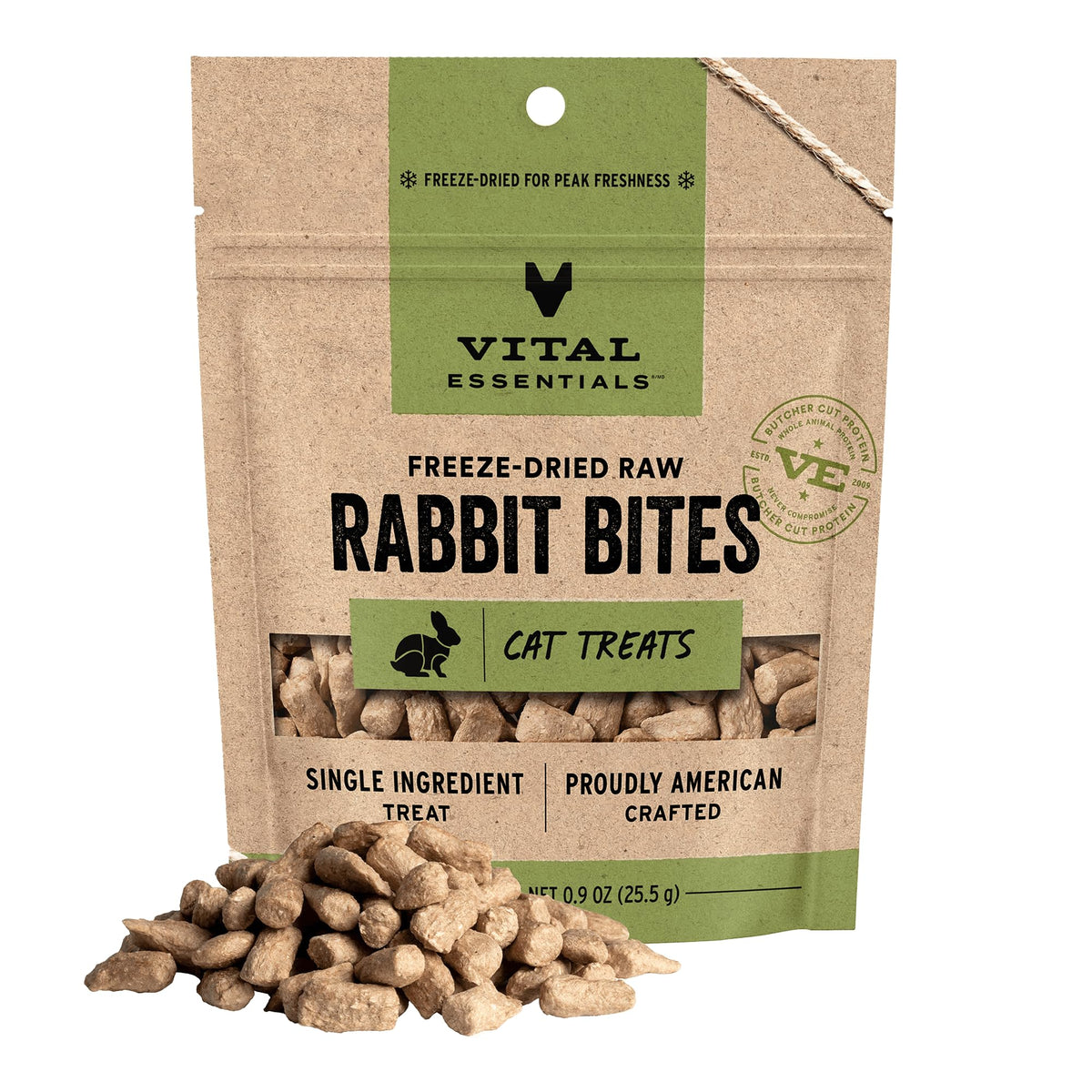 Vital Essentials Bouchées chat lapin lyophilisées, friandise protéinée naturelle.