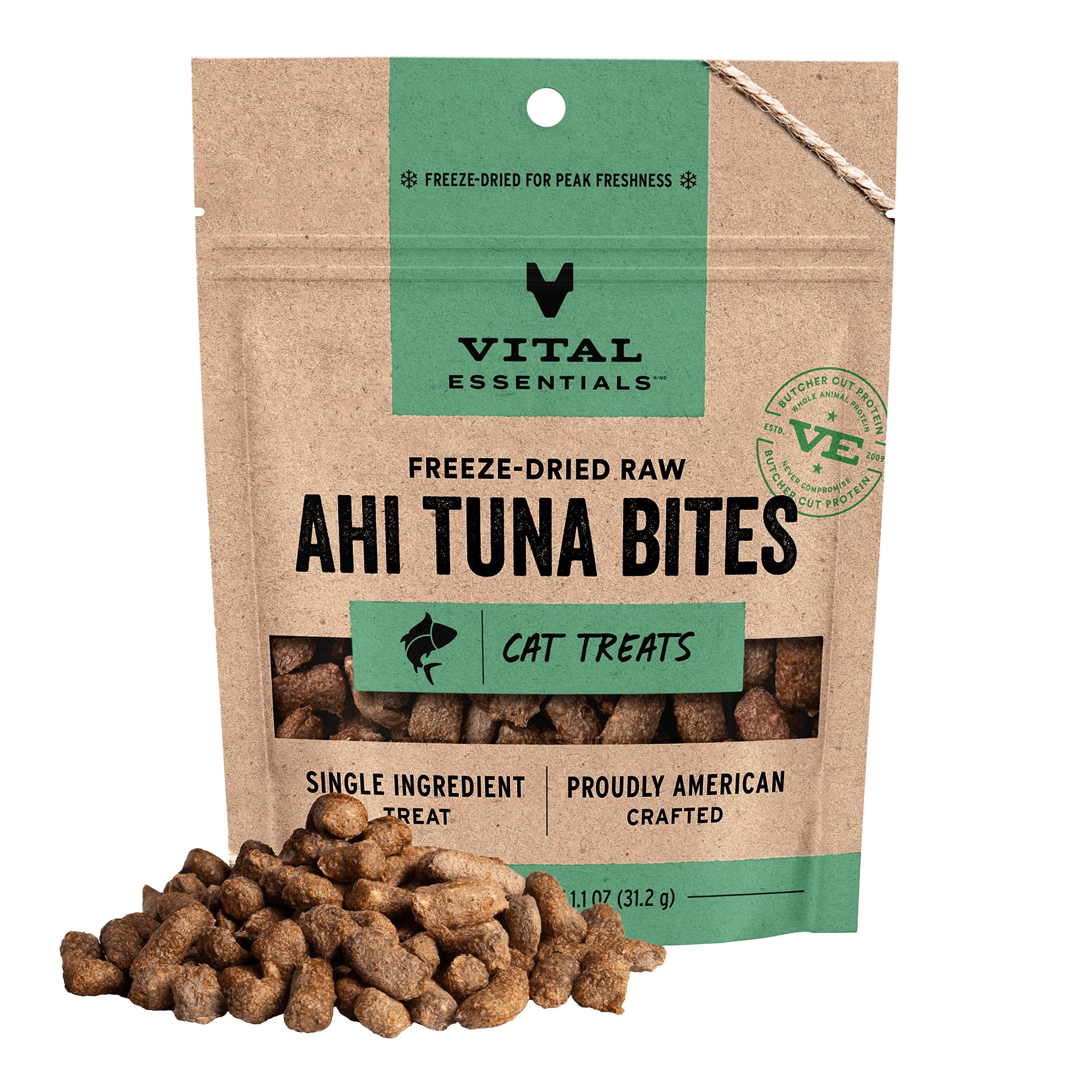 Vital Essentials bouchées thon ahi lyophilisées pour chats, protéine élevée.