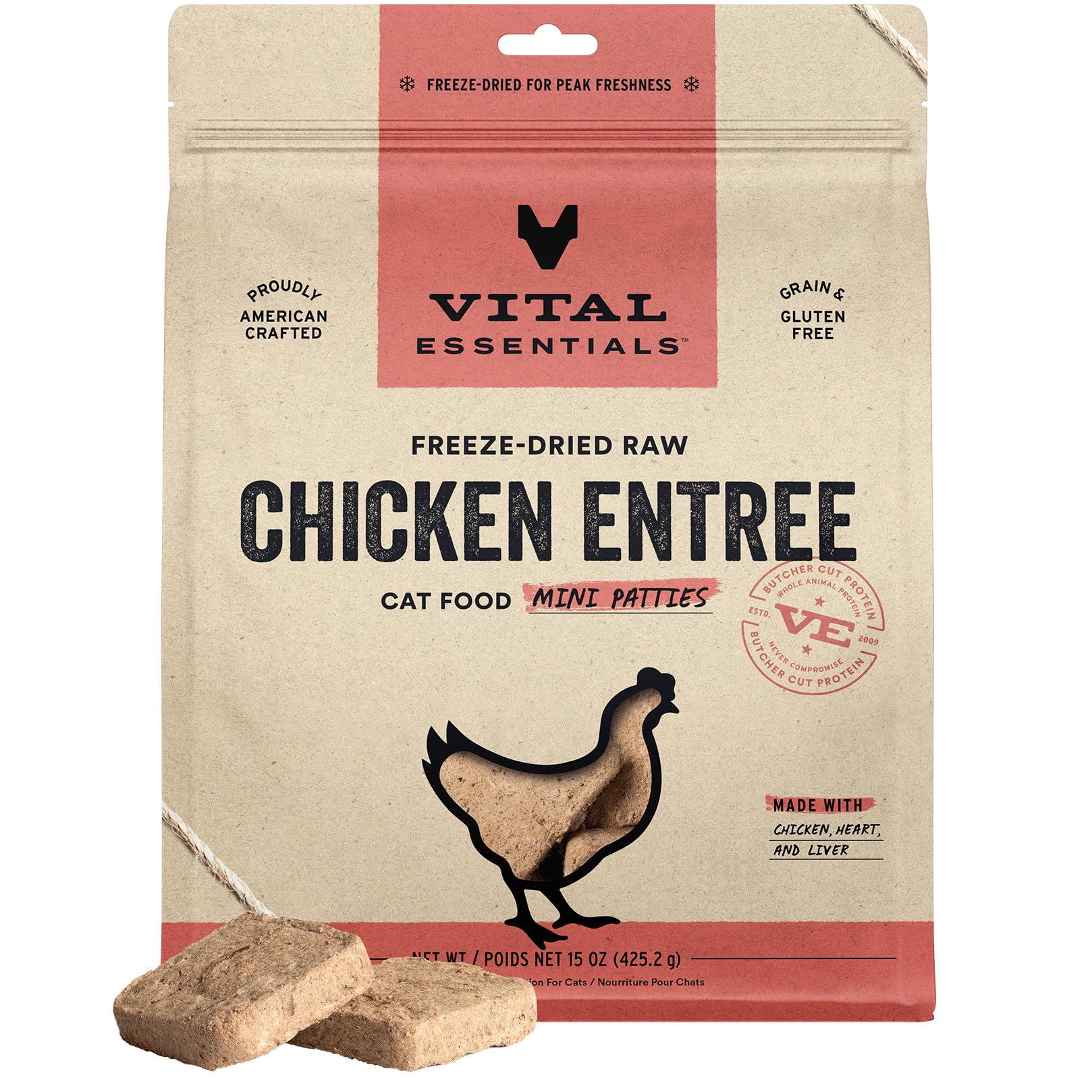 Vital Essentials: petites bouchées poulet lyophilisées, protéine élevée pour chats