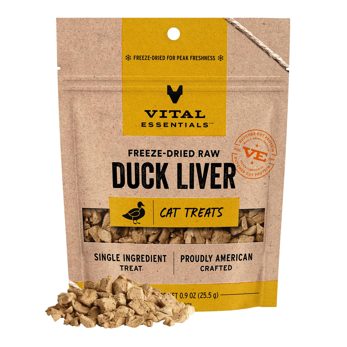 Vital Essentials – foie de canard lyophilisé pour chats, friandise protéinée et pratique.
