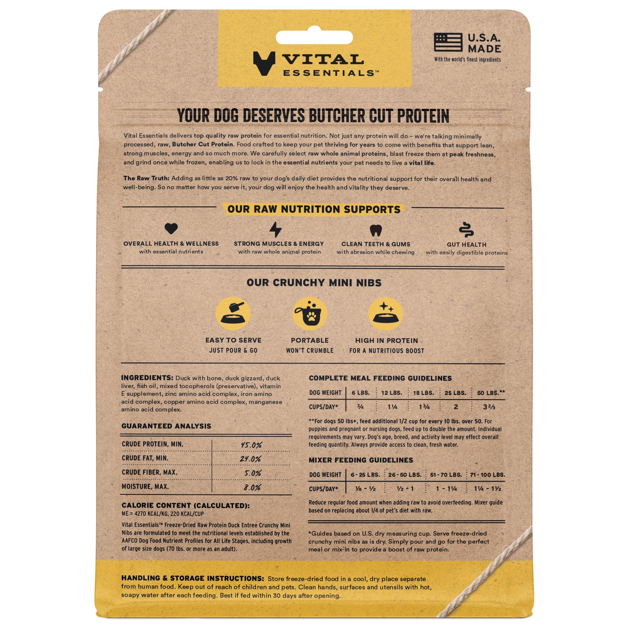 Vital Essentials canard-nibs croquants mini, parfait comme repas ou topping.