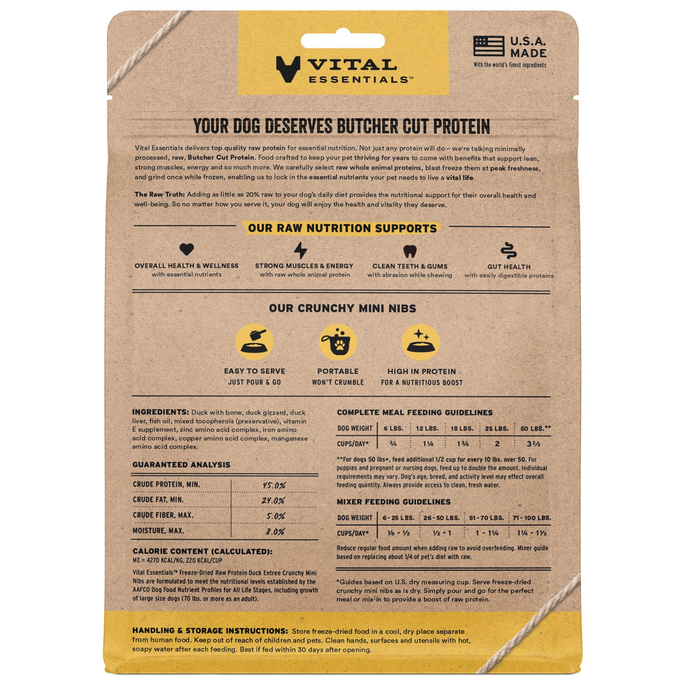 Vital Essentials canard-nibs croquants mini, parfait comme repas ou topping.
