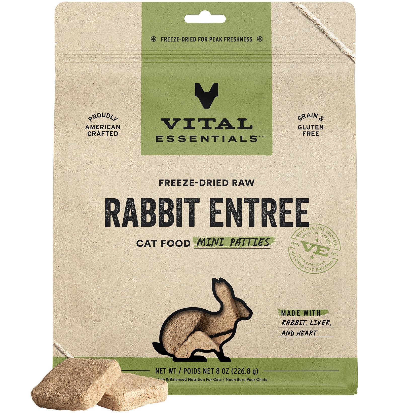 Vital Essentials galettes lapin lyophilisées pour repas pratique et riche en protéines.