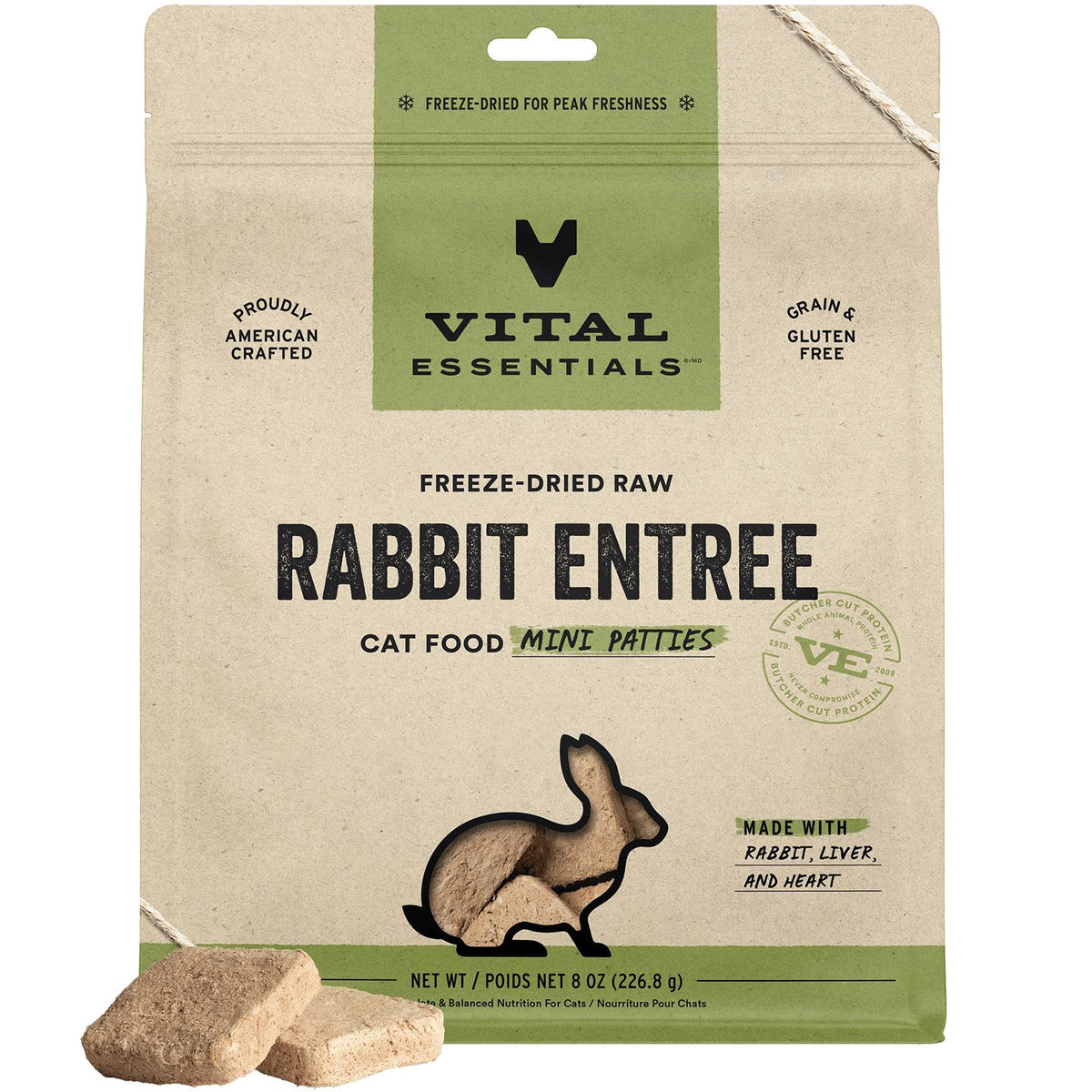 Vital Essentials galettes lapin lyophilisées pour repas pratique et riche en protéines.