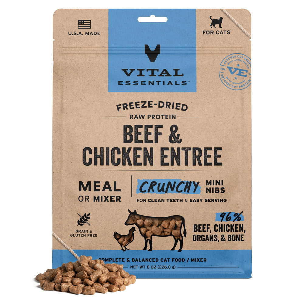 Vital Essentials: mini bouchées chat boeuf et poulet — protéines pour énergie et vitalité