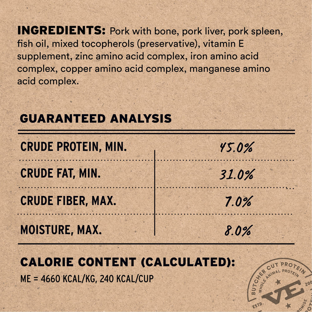 Vital Essentials chat porc morceaux lyophilisés bol: repas pratique et nutritif.