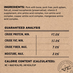 Vital Essentials chat porc morceaux lyophilisés bol: repas pratique et nutritif.