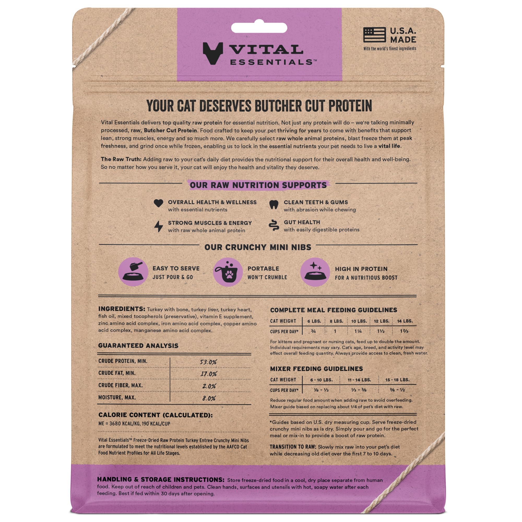 Mini-nibs dinde Vital Essentials dans bol, soutien énergie et muscles