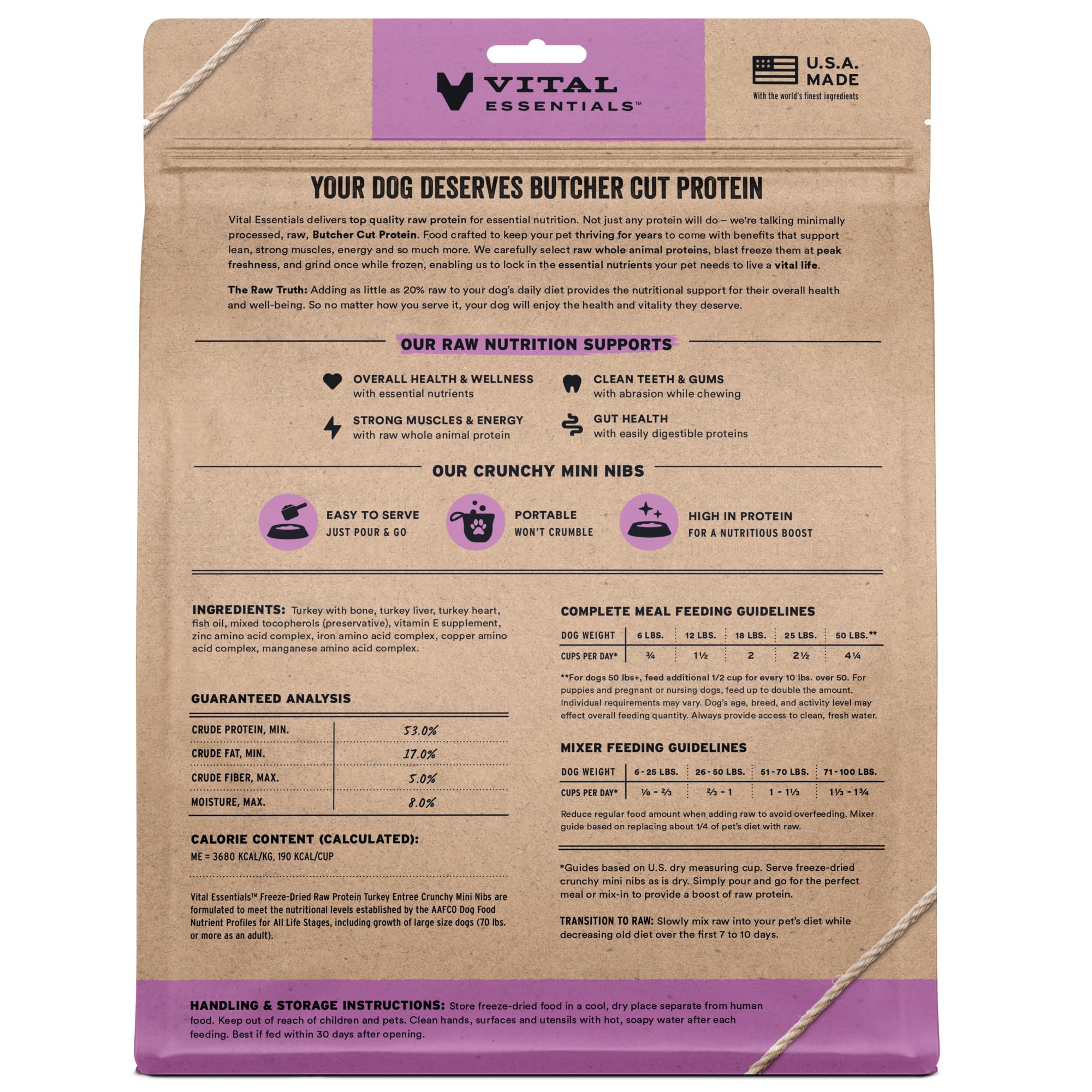 Vital Essentials protéine élevée dinde, soutien potentiel à l'énergie quotidienne.