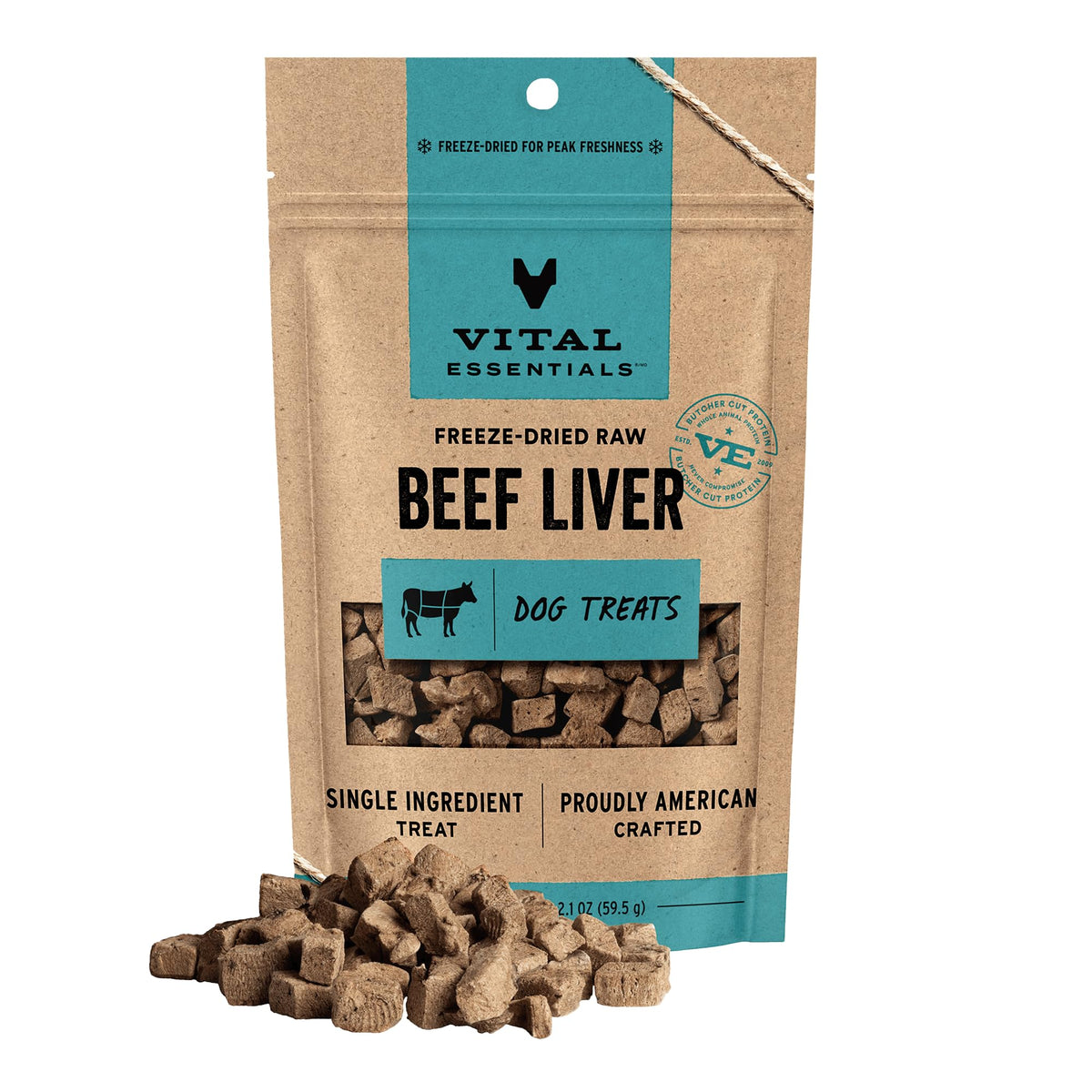 Vital Essentials Foie de bœuf lyophilisé: bouchée protéinée pour chiens actifs.