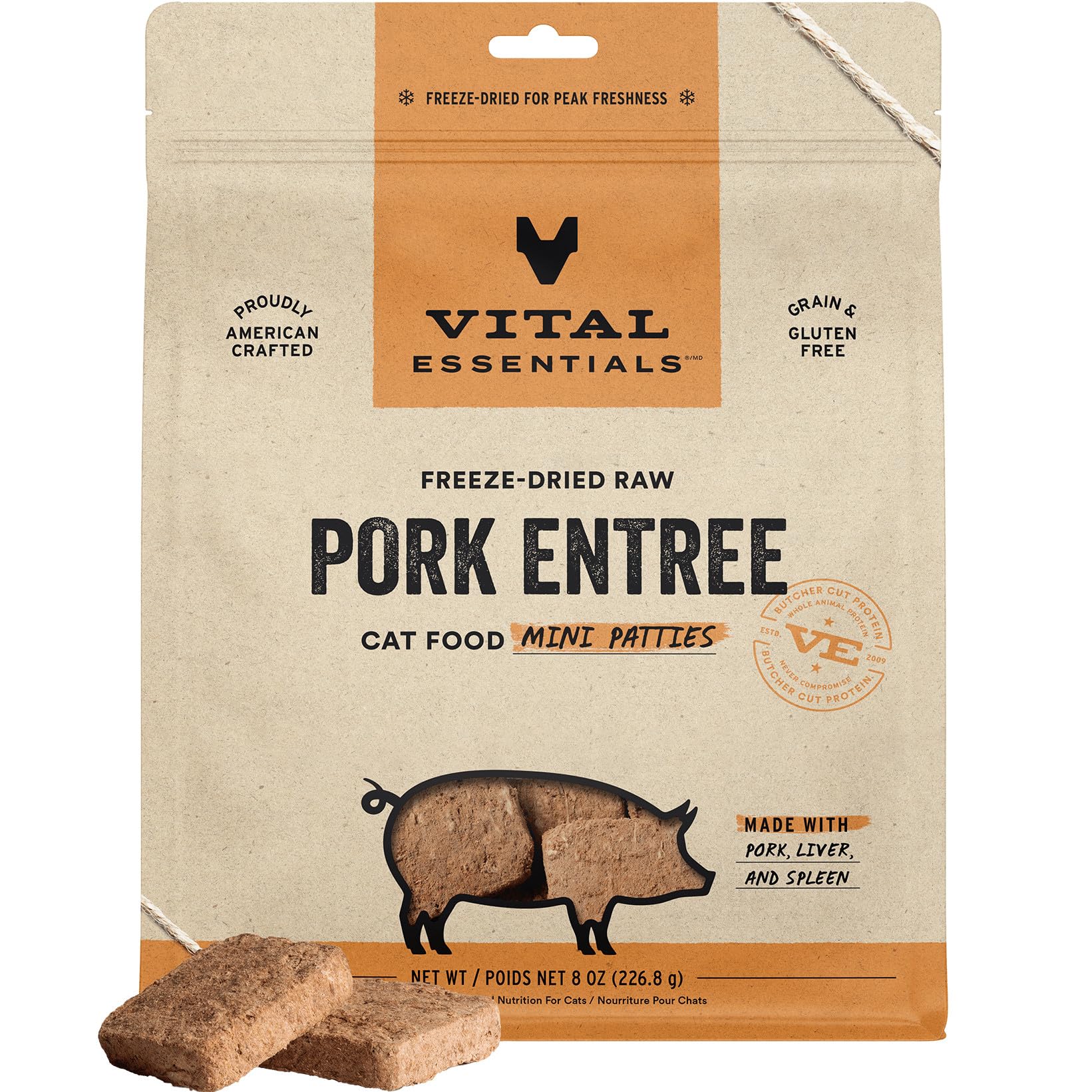 Vital Essentials galettes porc mini lyophilisees prêtes à servir